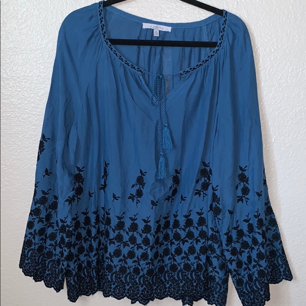 Floral embroidered peasant top